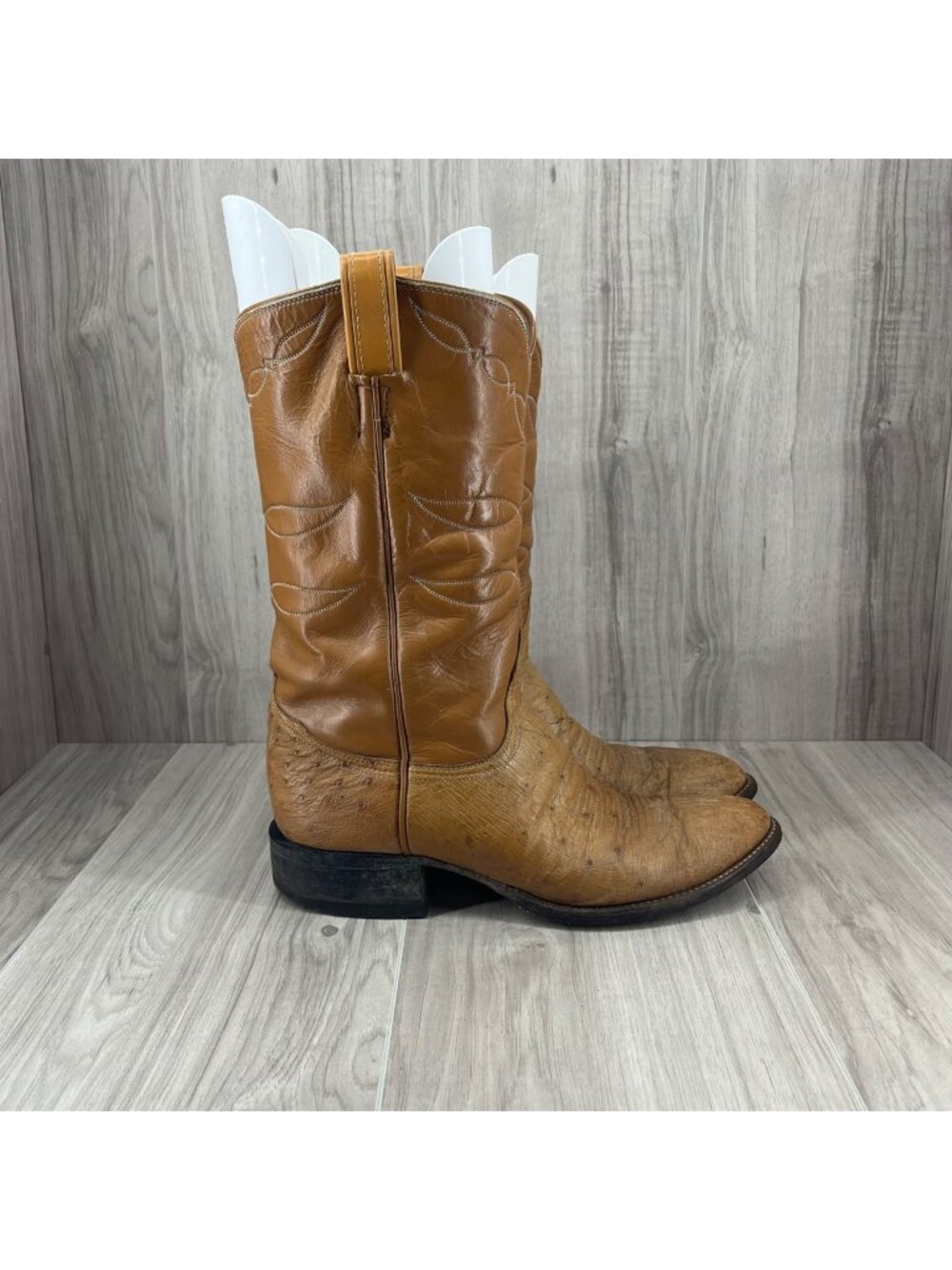 Tony Lama Cowboy Boots Mens 9D Tan Leather Western Rodeo Pull On Shoes